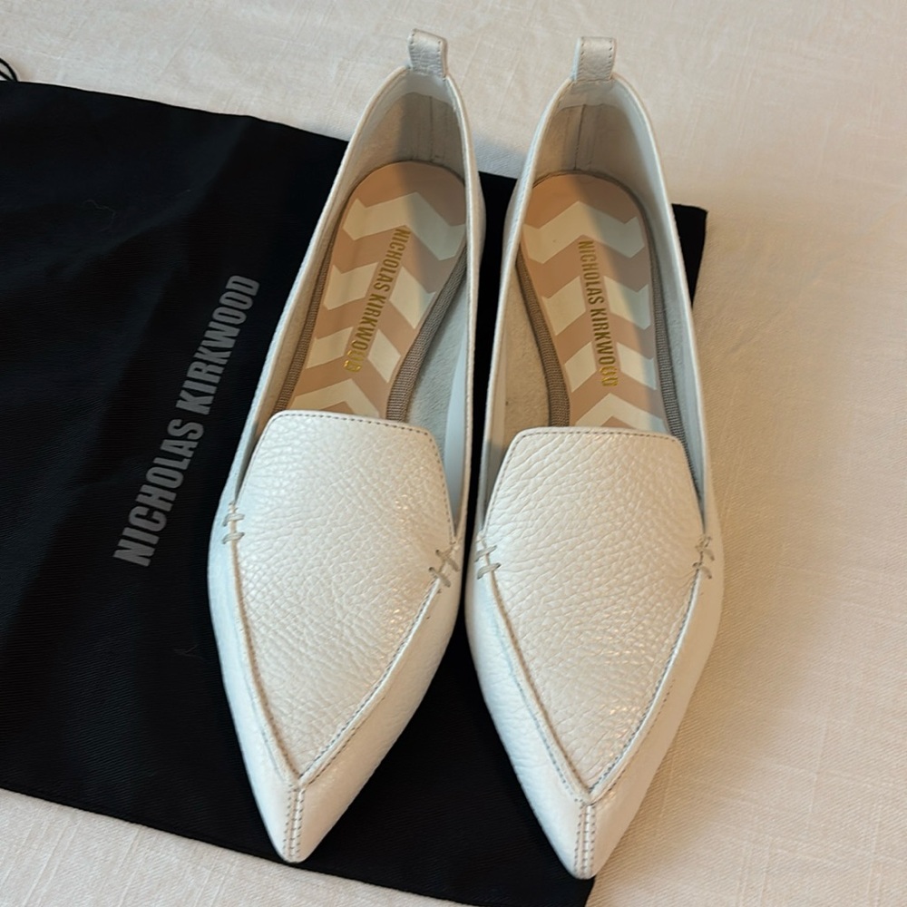 Nicholas Kirkwood White Leather Beya Flats Loafers 37